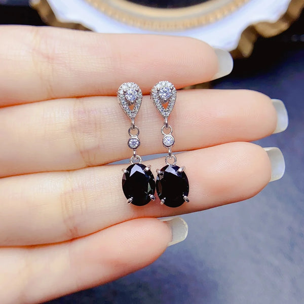 S925 Sterling Silver Natural Black Spinel Earrings