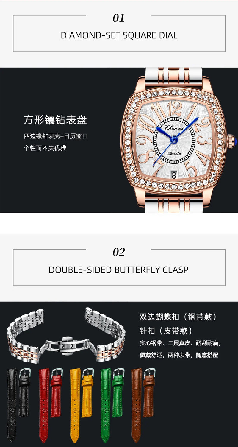 316L Stainless Steel Diamond Leather Watch for Women