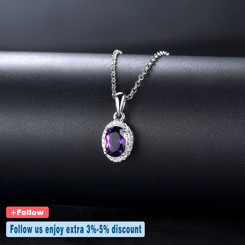 925 Sterling Silver Purple Amethyst Pendant Necklace for Women