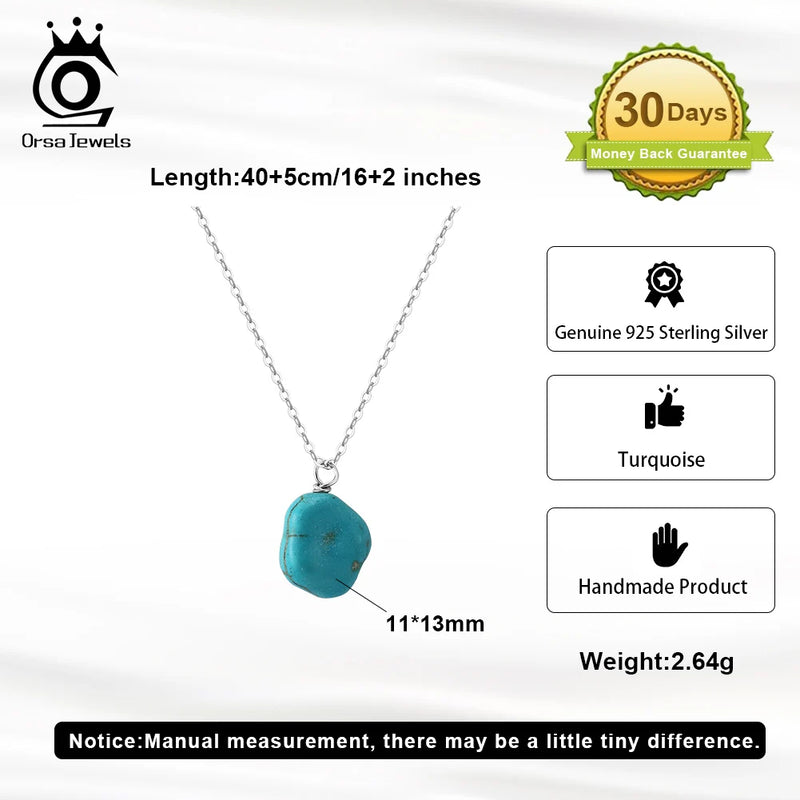 Silver Turquoise Pendant Necklace for Her