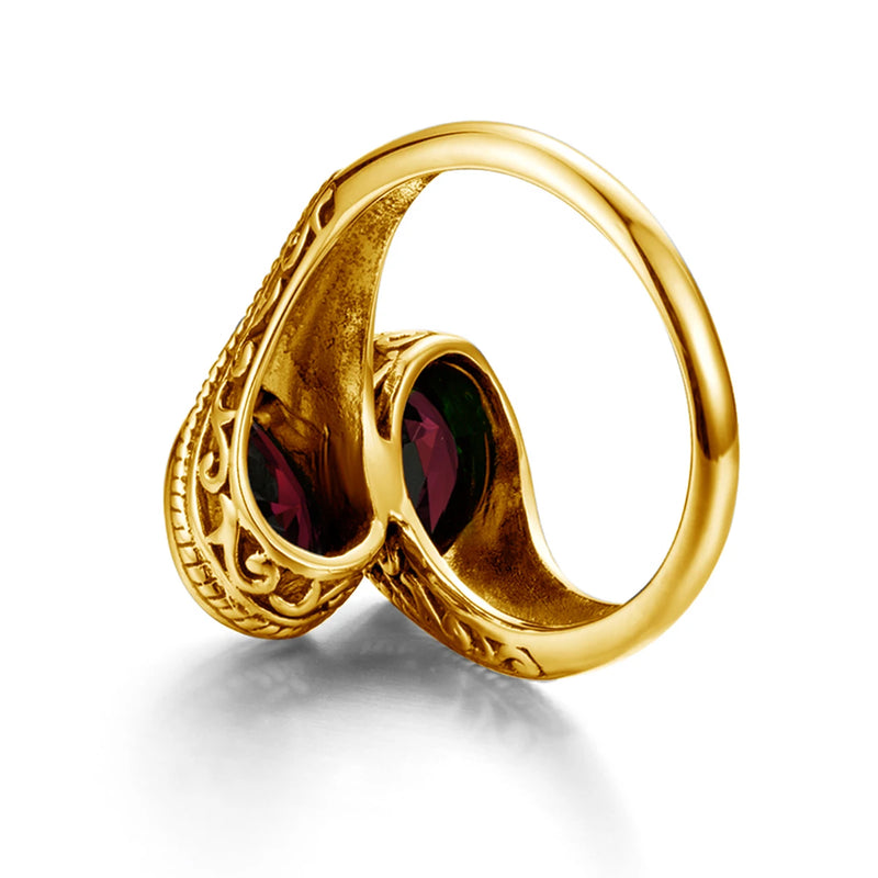 Yellow Gold Red Garnet Teardrop Ring for Women