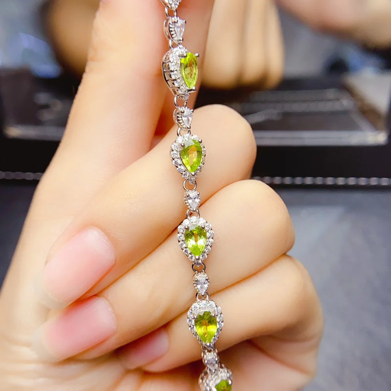 Sterling Silver Olivine Bracelet for Women