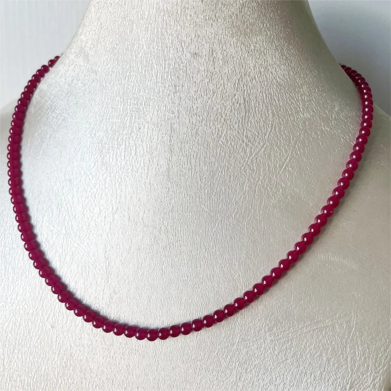 Sterling Silver 4mm Red Ruby Necklace for Women