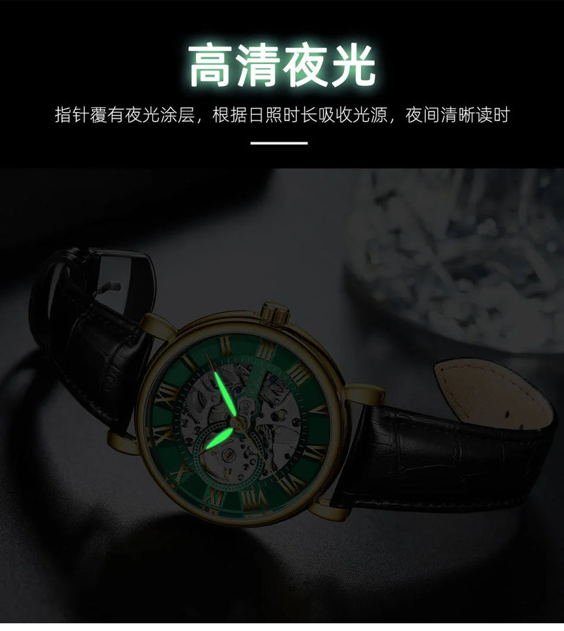 Stainless Steel Skeleton Automatic Luminous Mechanical Watch for Men