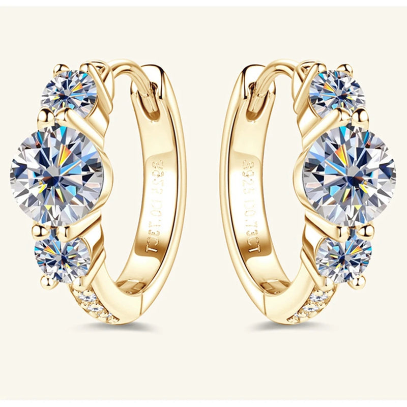 18K Gold Plated Sterling Silver VVS1 Moissanite Diamond Hoop Earrings for Women