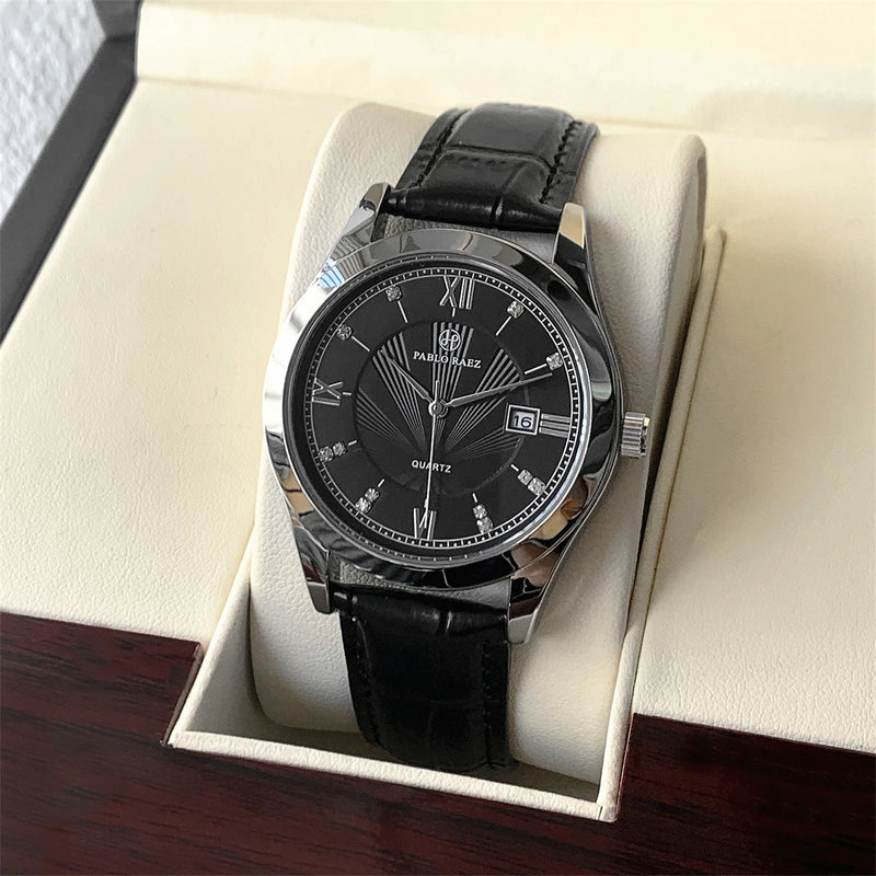 Luxury Waterproof Diamond Date Leather Watch for Men