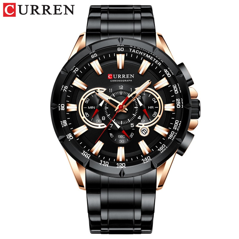 Stainless Steel Chronograph Waterproof Wristwatch for Men