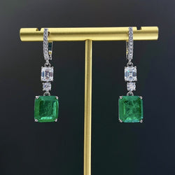 Sterling Silver Emerald Paraiba Tourmaline Drop Dangle Earrings for Women