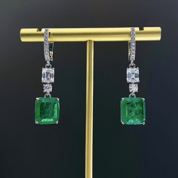 Sterling Silver Emerald Paraiba Tourmaline Drop Dangle Earrings for Women