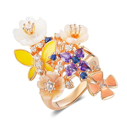 925 Sterling Silver Enamel Flower Ring for Women