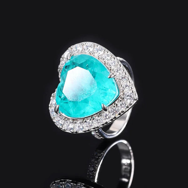Wong Rain 925 Sterling Silver Crushed Ice Cut Emerald Paraiba High Carbon Diamonds Gemstone Fine Jewelry Heart Ring Wholesale