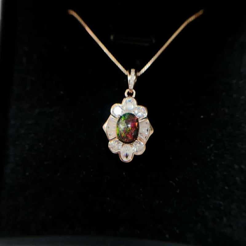 Sterling Silver Black Opal Pendant for Women