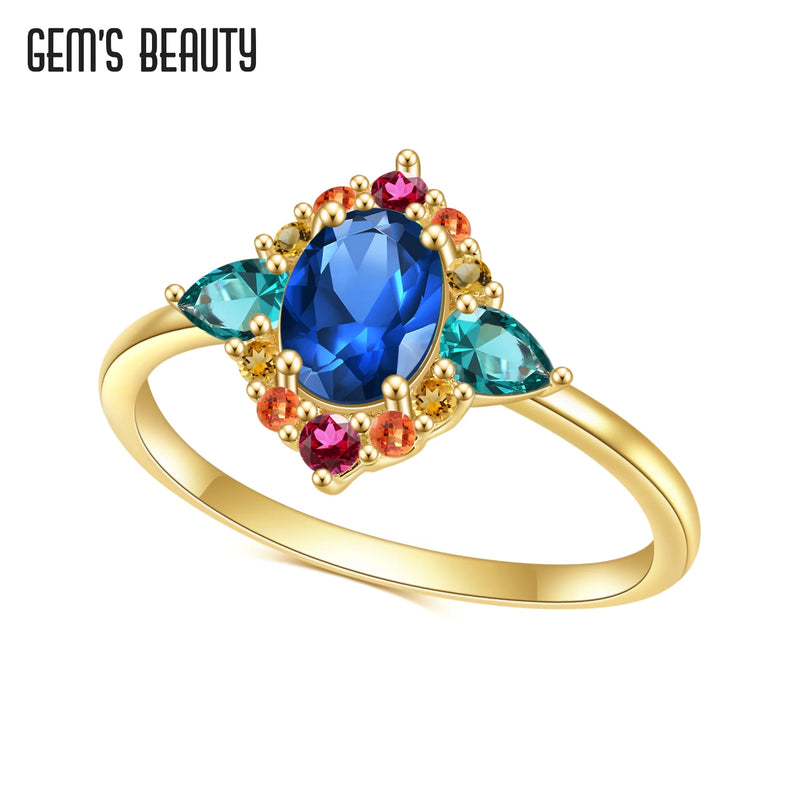 14K Gold Filled 925 Sterling Silver Lab Sapphire, Emerald, Garnet, Citrine Halo Ring for Women