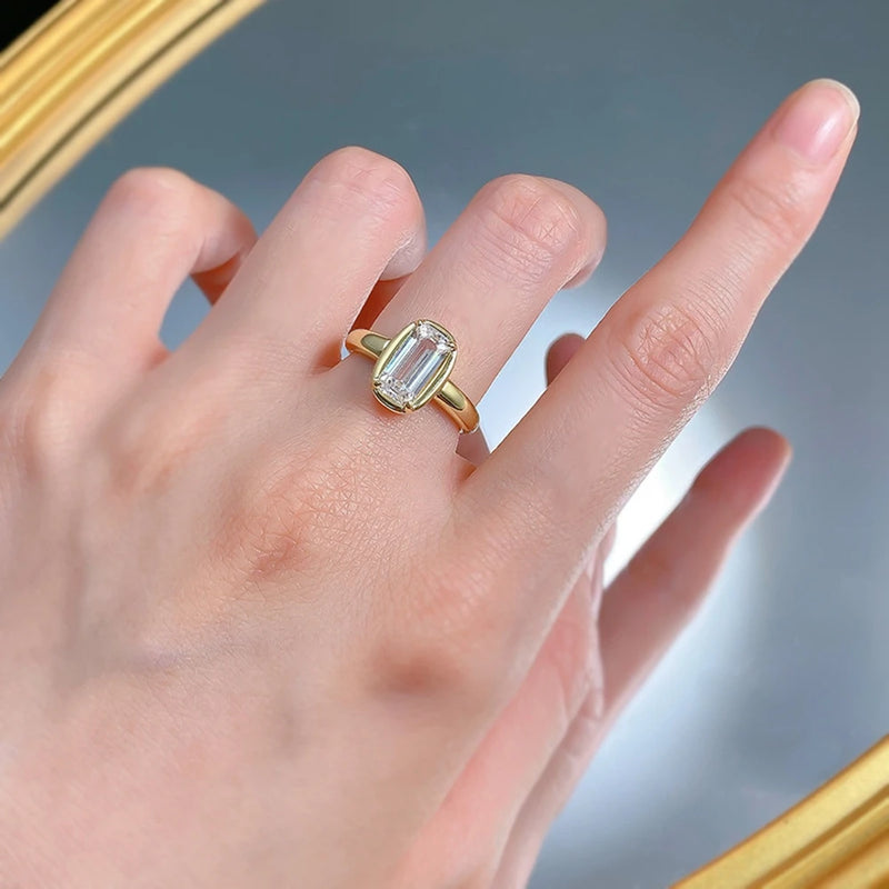 18K Gold Plated 925 Sterling Silver, Emerald Cut 5*10 MM Lab Sapphire Gemstone Ring