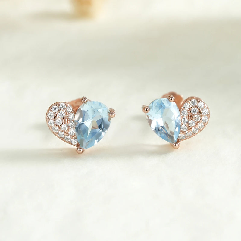 Sterling Silver Heart Topaz Stud Earrings for Women