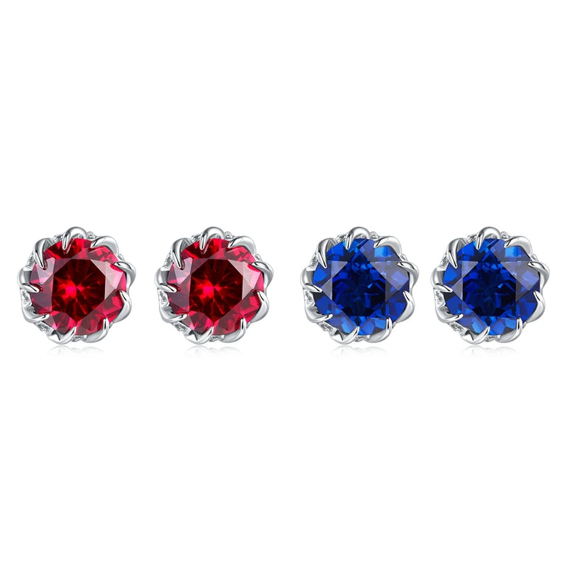 Sterling Silver 2.40 CT Sapphire, Ruby, and Diamond Ear Studs for Women