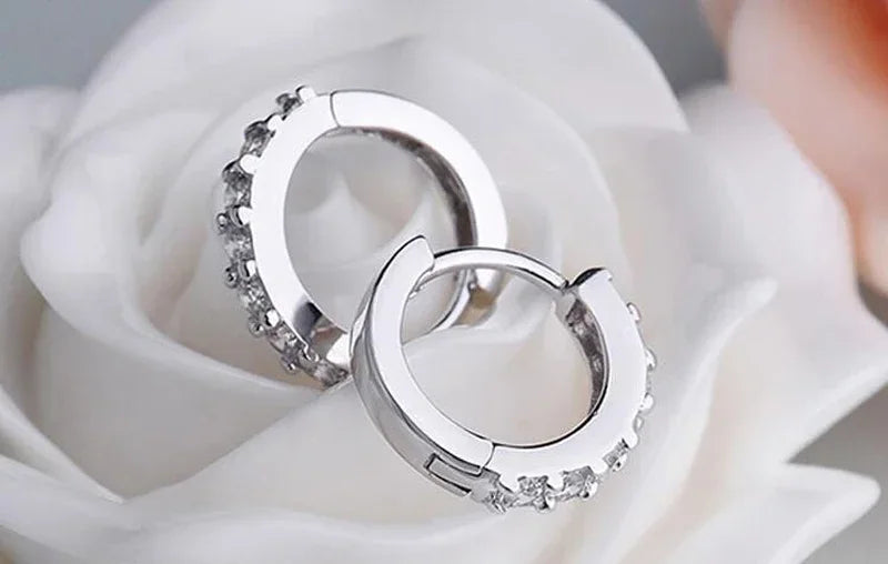 925 Sterling Silver 10mm Zircon Circle Hoop Earrings for Women