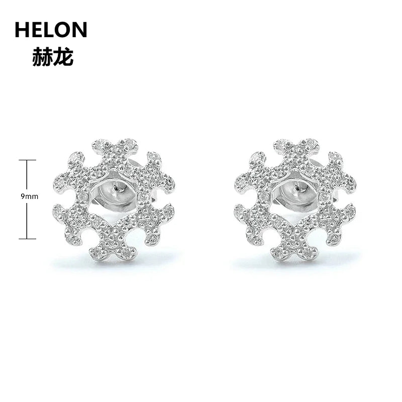 14k White Gold Natural Diamond Snowflake Stud Earrings for Women