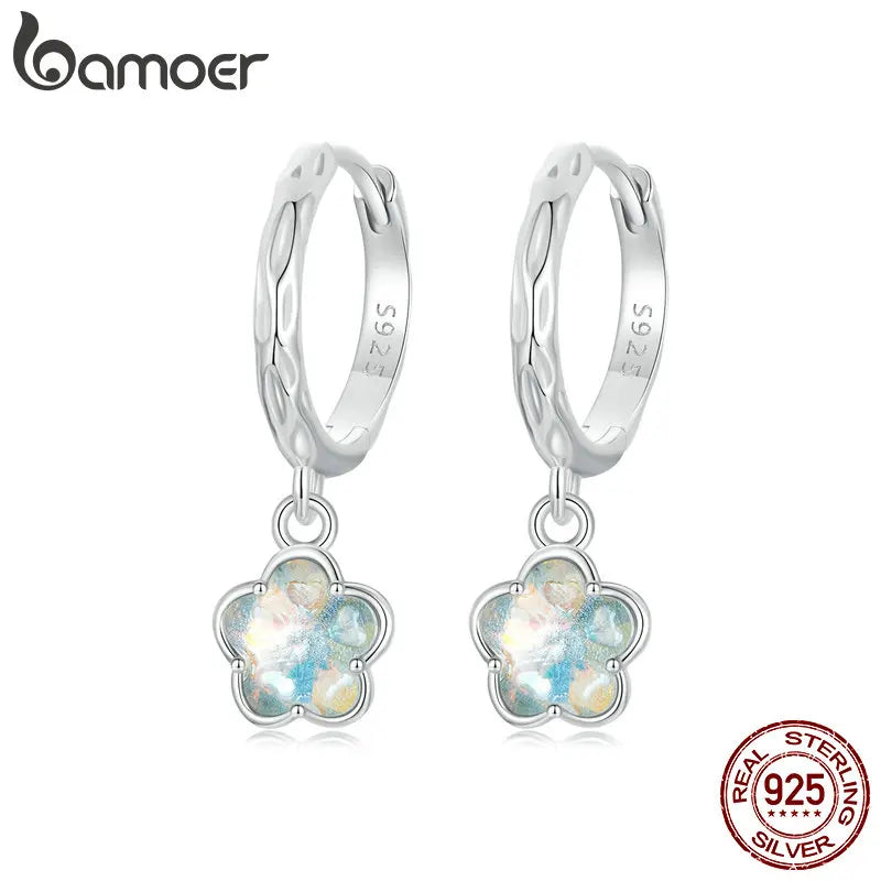 925 Sterling Silver Fantasy Ice Flower Hoop Earrings for Women