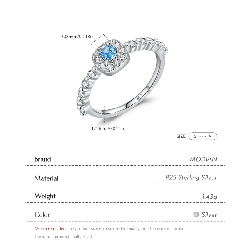 Sterling Silver Blue Zirconia Square Ring for Women