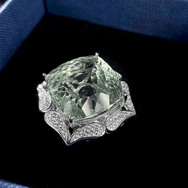 Sterling Silver Green Amethyst Ring for Women