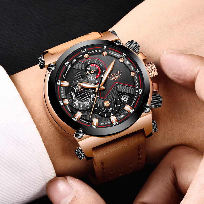 Stainless Steel Leather Waterproof Quartz Watch for Men