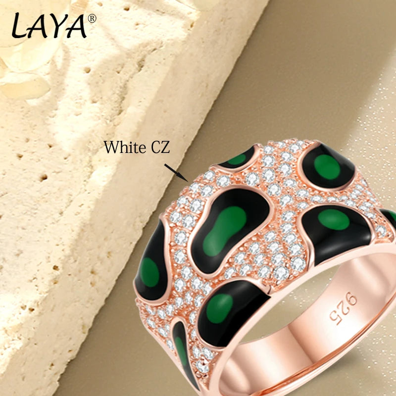 Sterling Silver Leopard Print Zircon Enamel Ring for Women