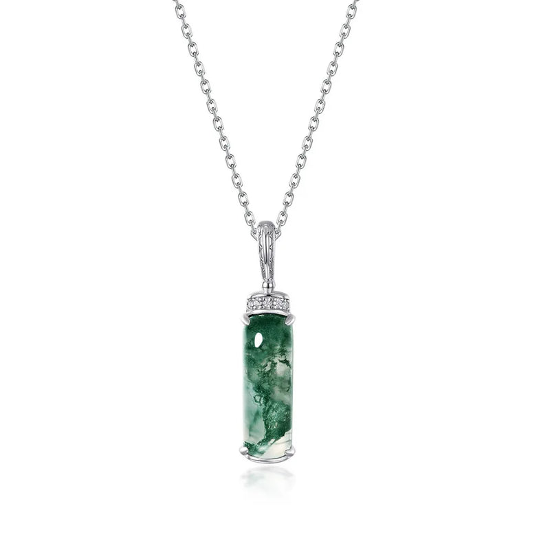 925 Sterling Silver Moss Agate Pendant Necklace with 1x Stones for Women