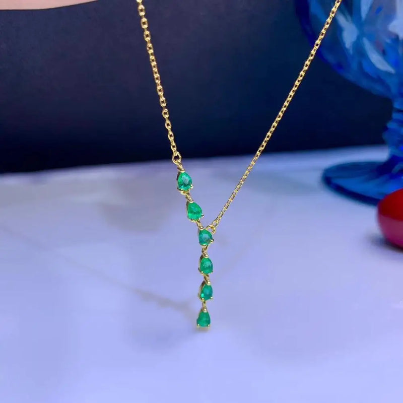 925 Silver Emerald Pendant Necklace for Women