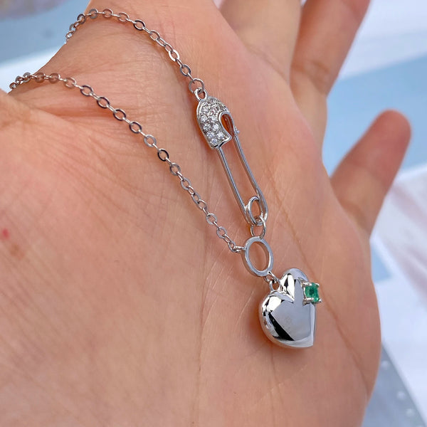 925 Sterling Silver Emerald Heart Pendant Necklace for Women