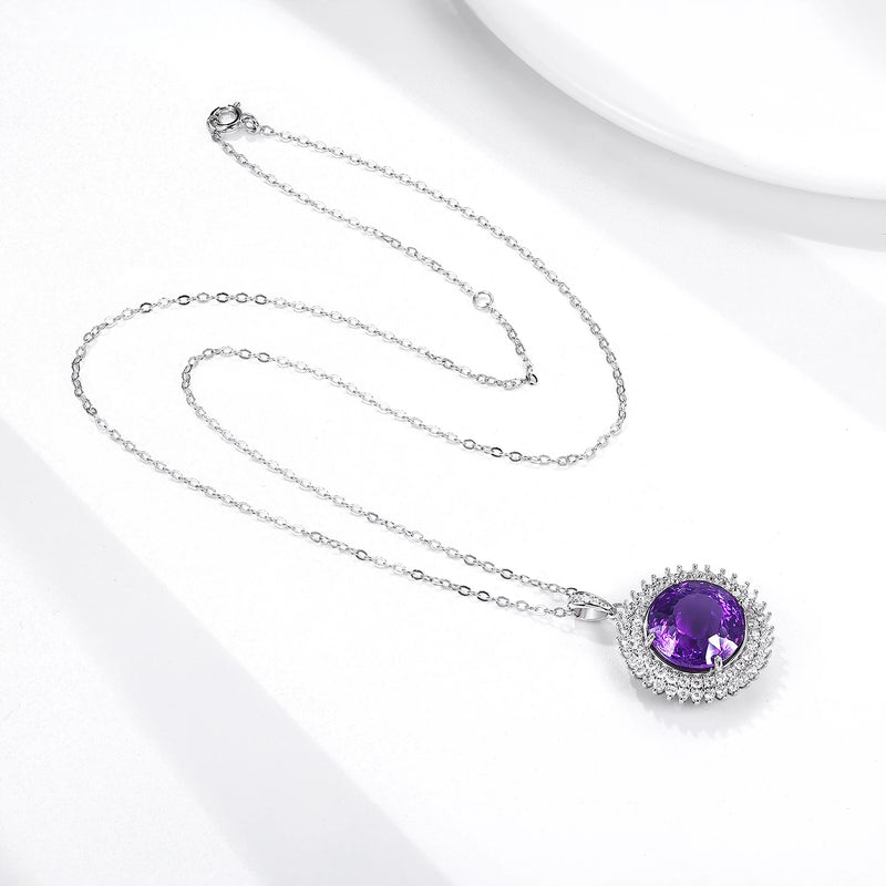 925 Sterling Silver Amethyst Pendant Necklace for Women