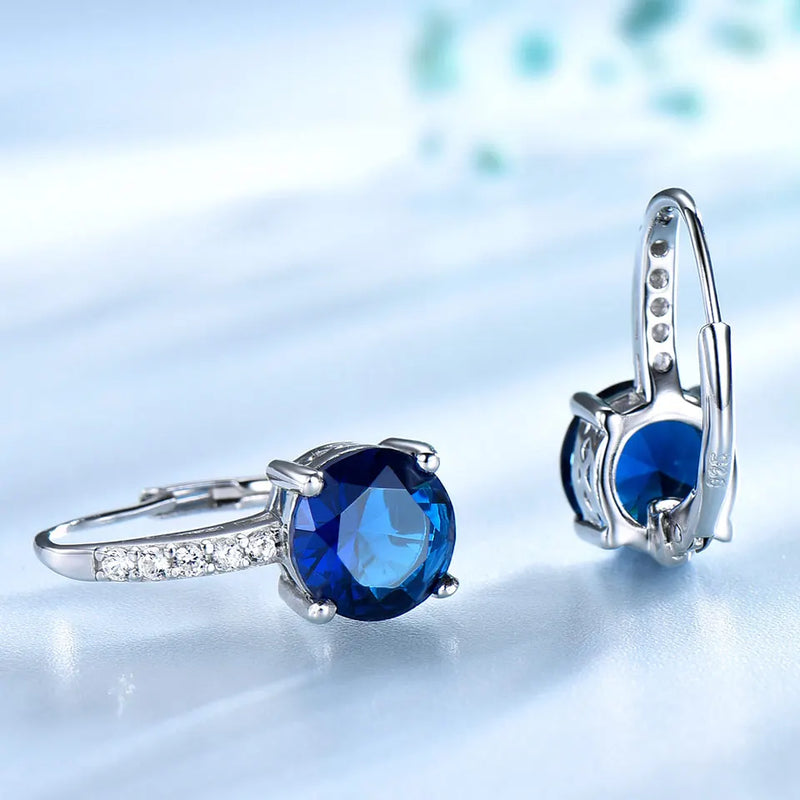 925 Sterling Silver Created Blue Sapphire Earrings for Women