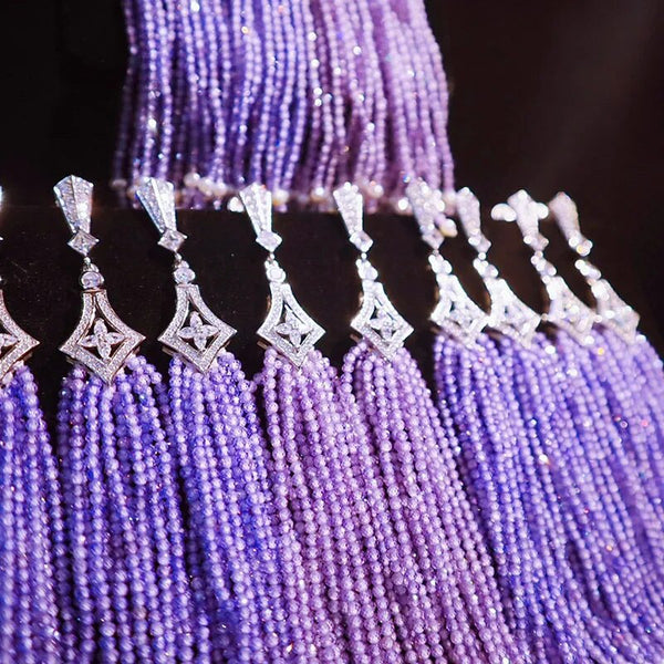 Silver Amethyst Beaded Tassel Earrings for Women