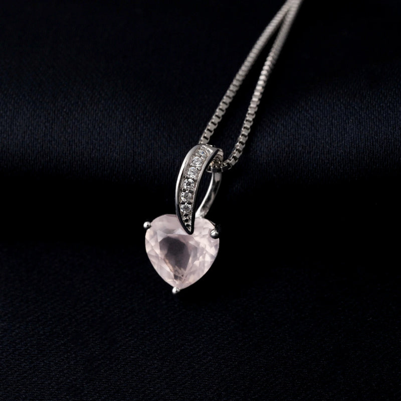 925 Sterling Silver Rose Quartz Heart Pendant for Women