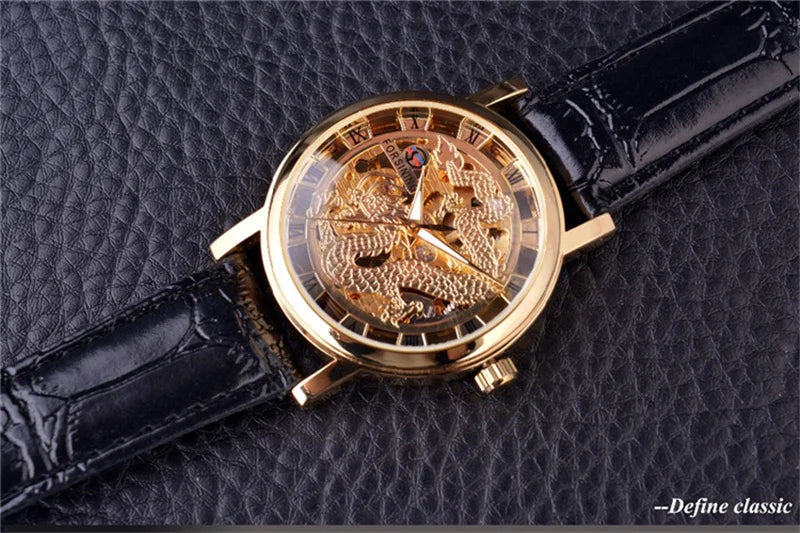 Stainless Steel Dragon Skeleton Mechanical Watch for Men