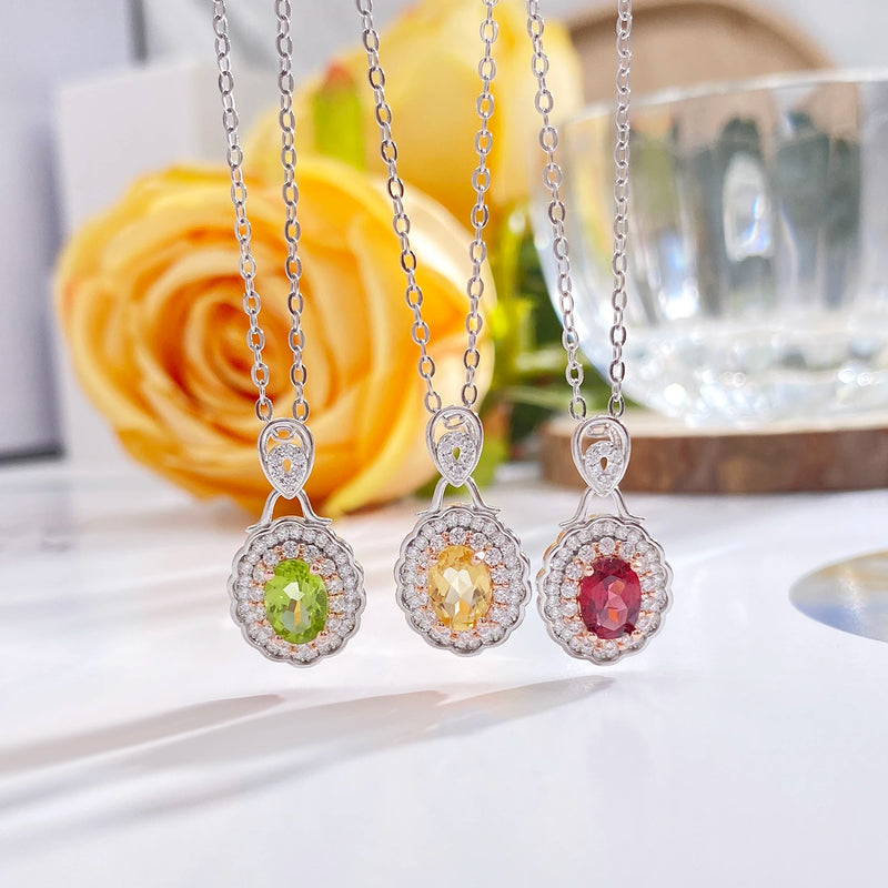 925 Sterling Silver Garnet Peridot Citrine Cubic Zircon Pendant Necklace for Women