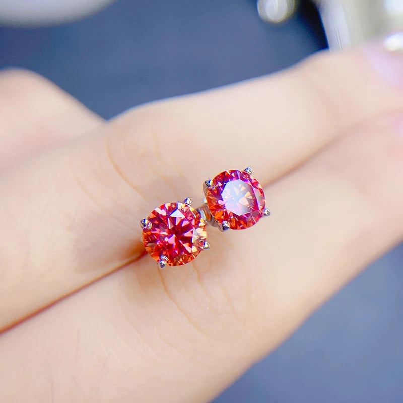 925 Silver Watermelon Red Moissanite Ear Studs, Classic Style, Good Color