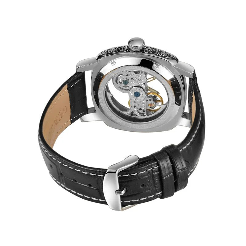 Silver Automatic Mechanical Skeleton Watch with Transparent Case for Men