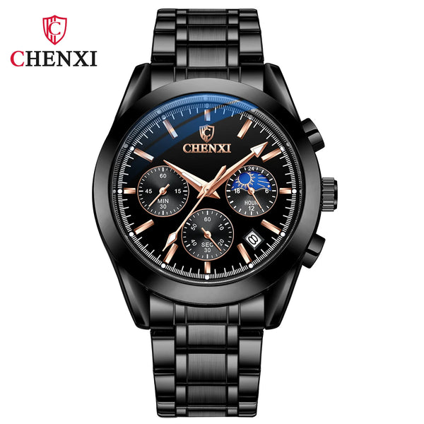 Stainless Steel Chronograph Wristwatch for Men