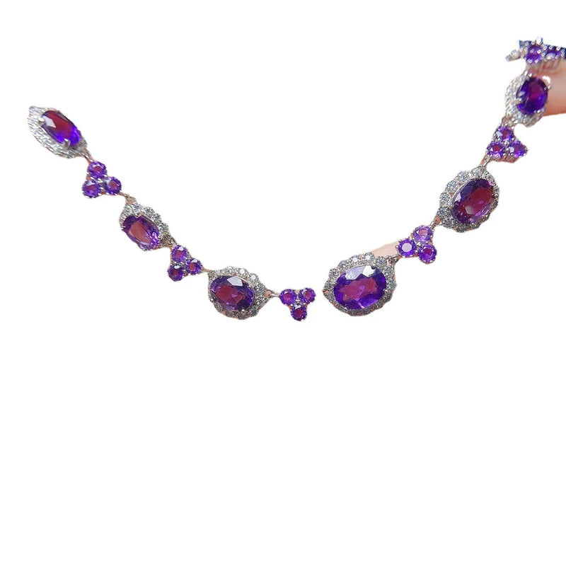 Sterling Silver Natural Amethyst Necklace 4*6ctw for Women