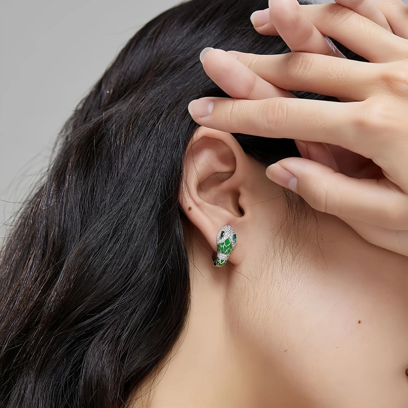 Sterling Silver Green Zircon Snake Clip Earrings for Women