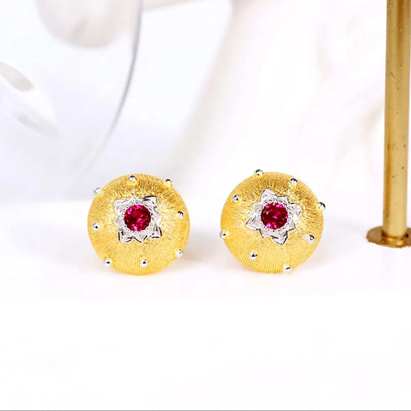 925 Sterling Silver Gold Plated Small Ruby Stars Earrings for Women