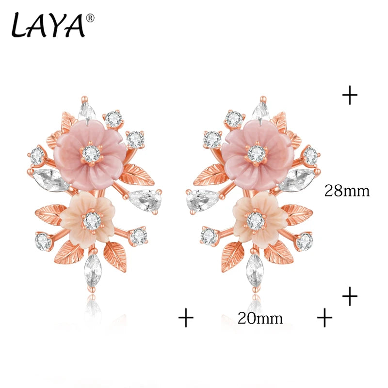 Sterling Silver Shell Flower Earring with Pink Zircon for Women