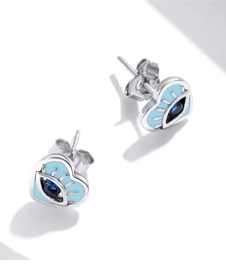 Sterling Silver Devil's Eye Blue Gemstone Earrings for Woman