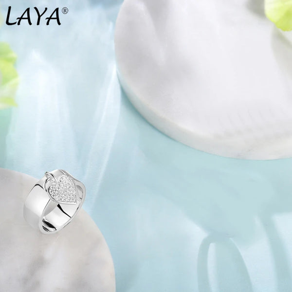 925 Sterling Silver Heart Zircon Dangle Ring for Women