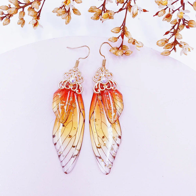 18K Gold Plated Gradient Cicada Butterfly Wing Dangle Earrings for Women