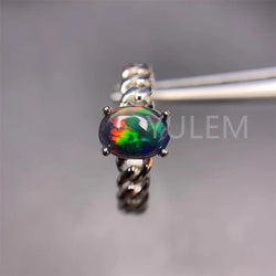 925 Silver with 18K Gold Plating Natural Opal Ring for Women