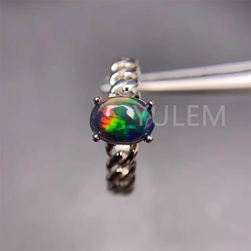 925 Silver with 18K Gold Plating Natural Opal Ring for Women