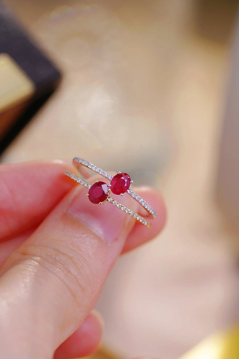 18K White or Yellow Gold Natural Ruby Ring for Women