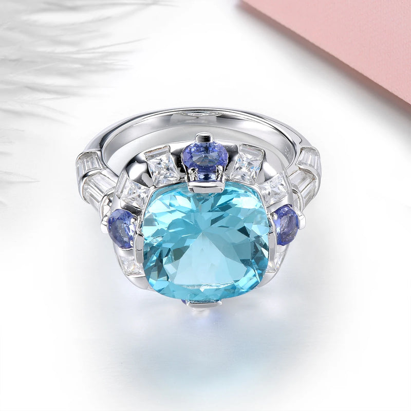 Sterling Silver 9.8ctw Topaz & Tanzanite Ring for Women